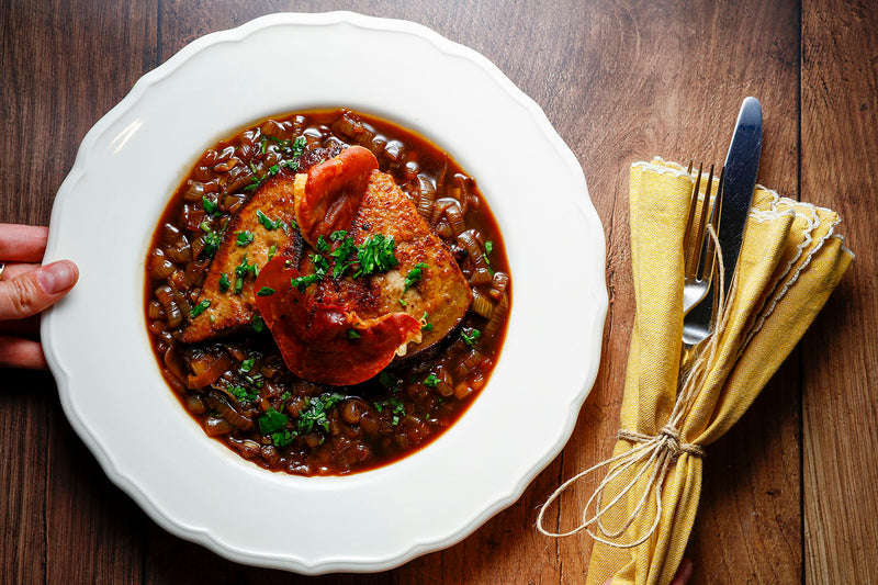 Calves' Liver with Parma Ham Crisps and Shallot Gravy