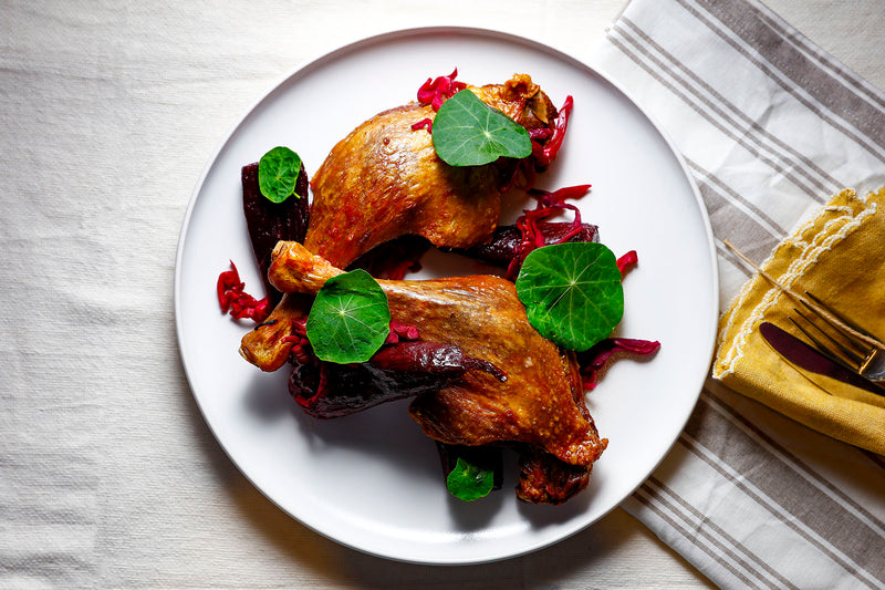 Honey Roast Duck Leg with Beetroot and Red Cabbage