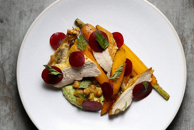 Guinea Fowl Breast, Coriander Hummus, Fried Chickpeas, Sumac Roasted Carrots  | HG Walter Ltd