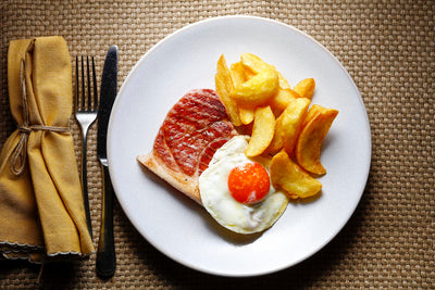 Grilled Gammon Steak with Fried egg and Chips