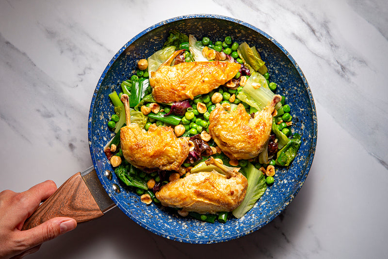 Poussin with Wilted Salad and Toasted Hazelnut