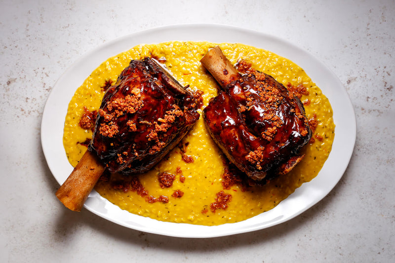 Braised Veal Shin with Risotto alla Milanese & Crispy Garlic Oil
