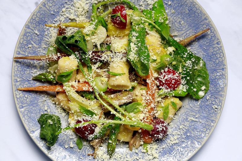 Leftover Lamb, Ricotta Gnocchi, Spring Veg & Parmesan